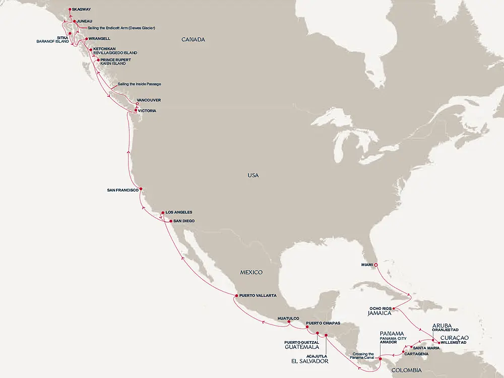Explora III Grand Journey Grand Journey - ab Miami bis Vancouver (39 Nächte) - Routenbild